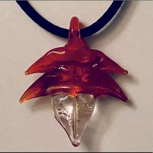 Red and silver abstract necklace pendant